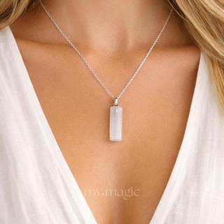 Pingente Selenita Branca Natural em Prata 925 ou Folheado a Ouro - Limpeza e Proteção em Oferta na Shopee