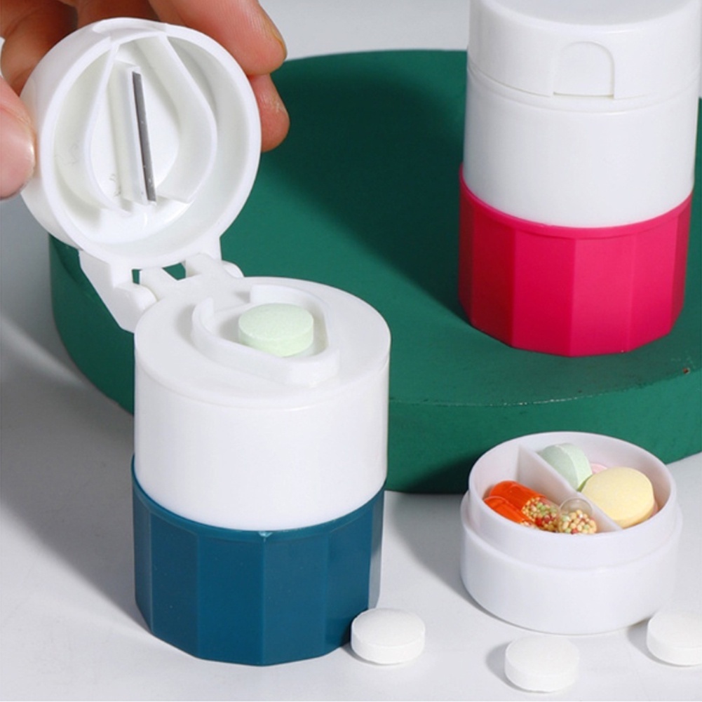 Porta Comprimido Multiuso Com Cortador E Amassador Armazenamento Duplo Envio Imediato