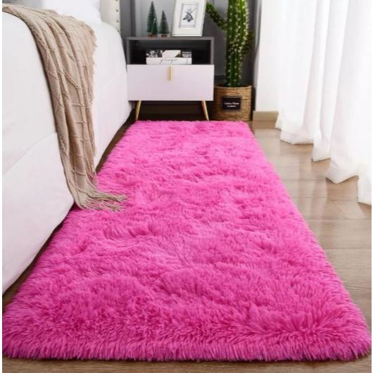 Passadeira Felpuda 2,00 X 0,60 Mt Tapete Antiderrapante - COR ROSA PINK