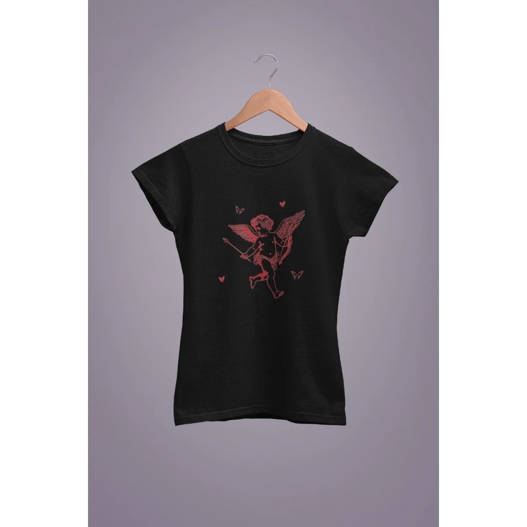 Baby Tee Y2K Feminina- Estampa Cupido, Conforto Elástico e Versátil para Primavera/Verão/Outono, Lavável