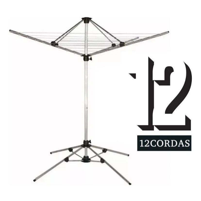 Varal de Chão 12 Cordas - Modelo Parabólico Giratório, Alumínio Reforçado em Oferta na Shopee