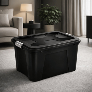 Caixa Organizadora 56L Preto Prata - UNINJET com Trava Cinza / Organização e Espaço / Armazenamento em Oferta na Shopee