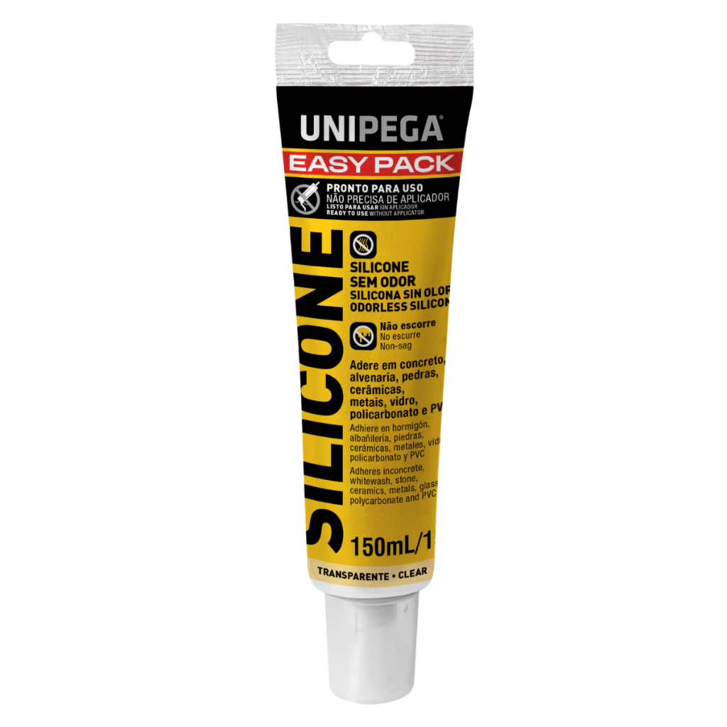 Silicone Neutro Transparente 150ml / 150G Unipega Vedação Banheiro Box Vidro Anti-Mofo Bisnagão Não precisa de aplicador