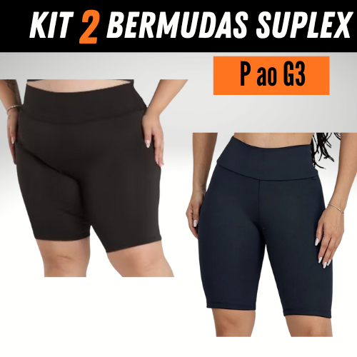Kit 2 Short Legging Bermuda Feminina Academia Cós Alto Suplex do P ao G3 Corrida Plus Size Ciclista Fitness