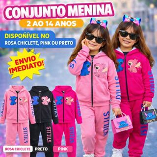 Conjunto De Moletom  Infantil Juvenil Menina Stitch Abrigo Calça e Casaco Quentinho em Oferta na Shopee
