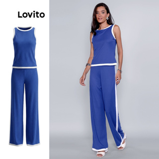 Lovito Conjunto Regata e Calça Malha Canelada Listra Lateral PSB1189BRL1219 em Oferta na Shopee