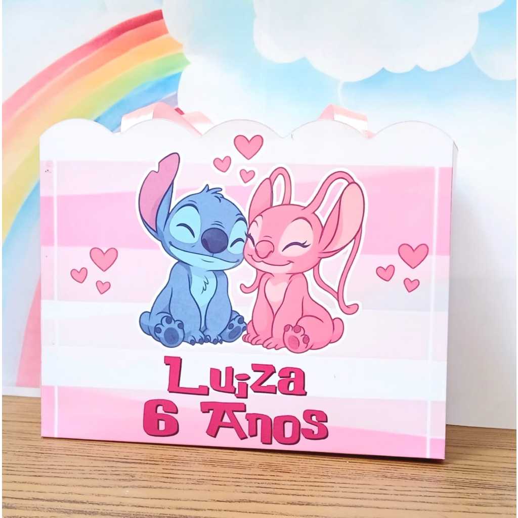 SACOLINHA PERSONALIZADA PARA LEMBRANCINHA DE FESTAS DE ANIVERSÁRIO TEMA STICH E ANGEL