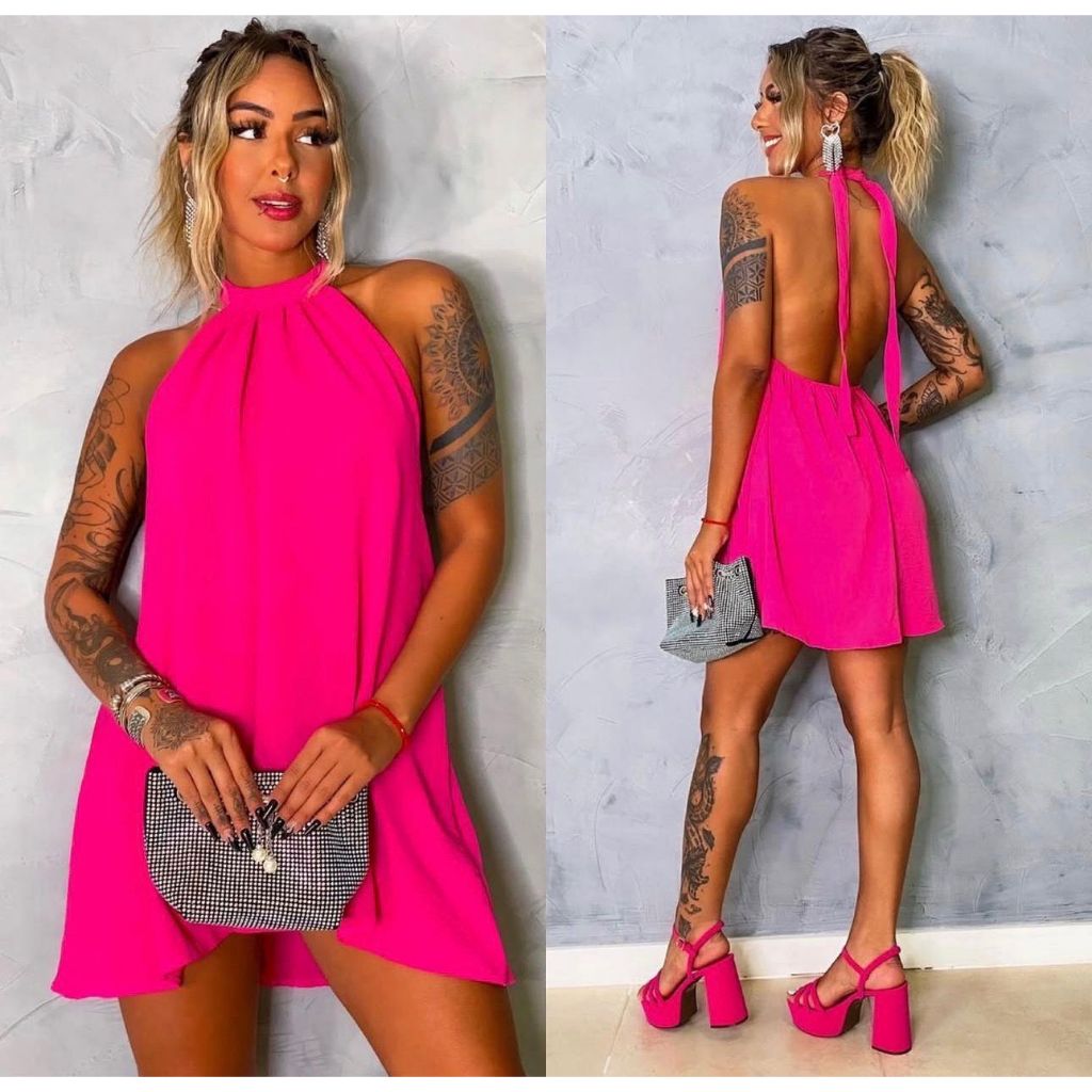 Vestido Feminino Soltinho Costa Nua Frente Única Bata Duna Moda Verão Curto Blogueira em Oferta na Shopee