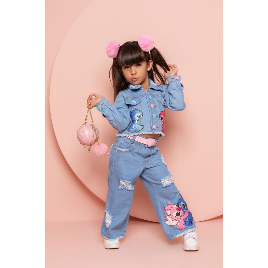 Conjunto Infantil para meninas 2-10 anos calça pantalona e jaquetinha Personagens