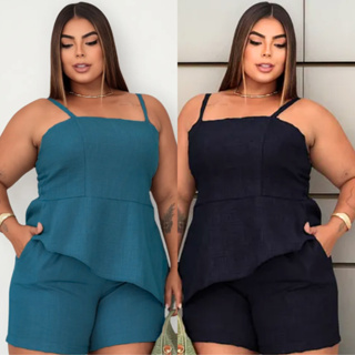 Conjunto Lua Feminino Assimétrico Possui Bojo Duna Plus Size Blusa e Short Curto Alças Reguláveis Moda Mulher Verão em Oferta na Shopee