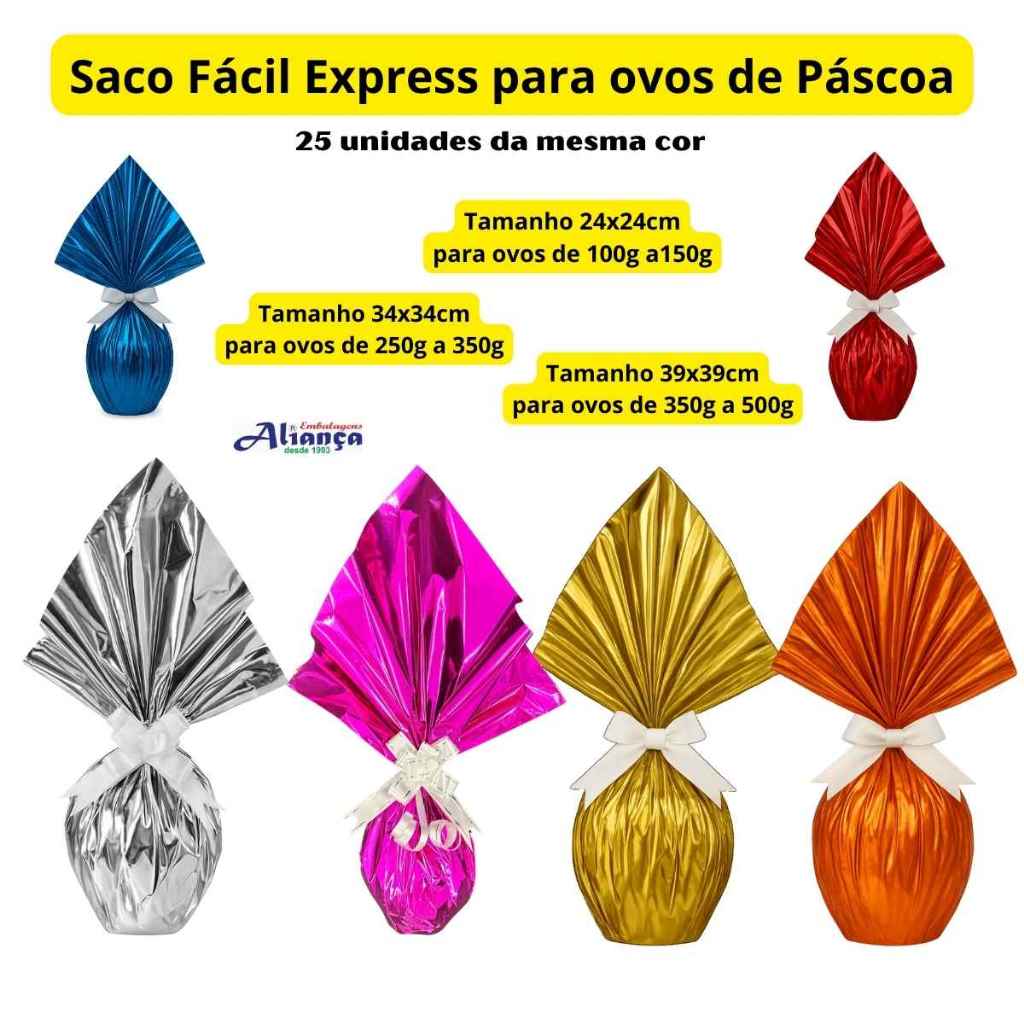 Saco Fácil Express BOPP Colorido para Ovos de Páscoa – Aliança Embalagens