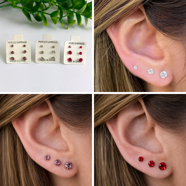 Kit 3 Cartelas de Brinco de Silicone/ Ponto de luz Hipoalergico / Pedrinha Feminino Delicado (AC27) em Oferta na Shopee