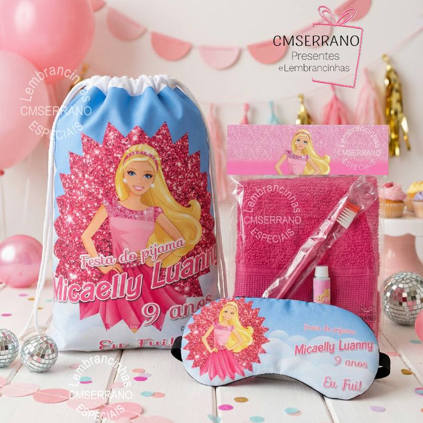 Kits Personalizado lembrancinha Festa Pijama Mochila Mascara Dormir Escova Creme Dental Toalhinha