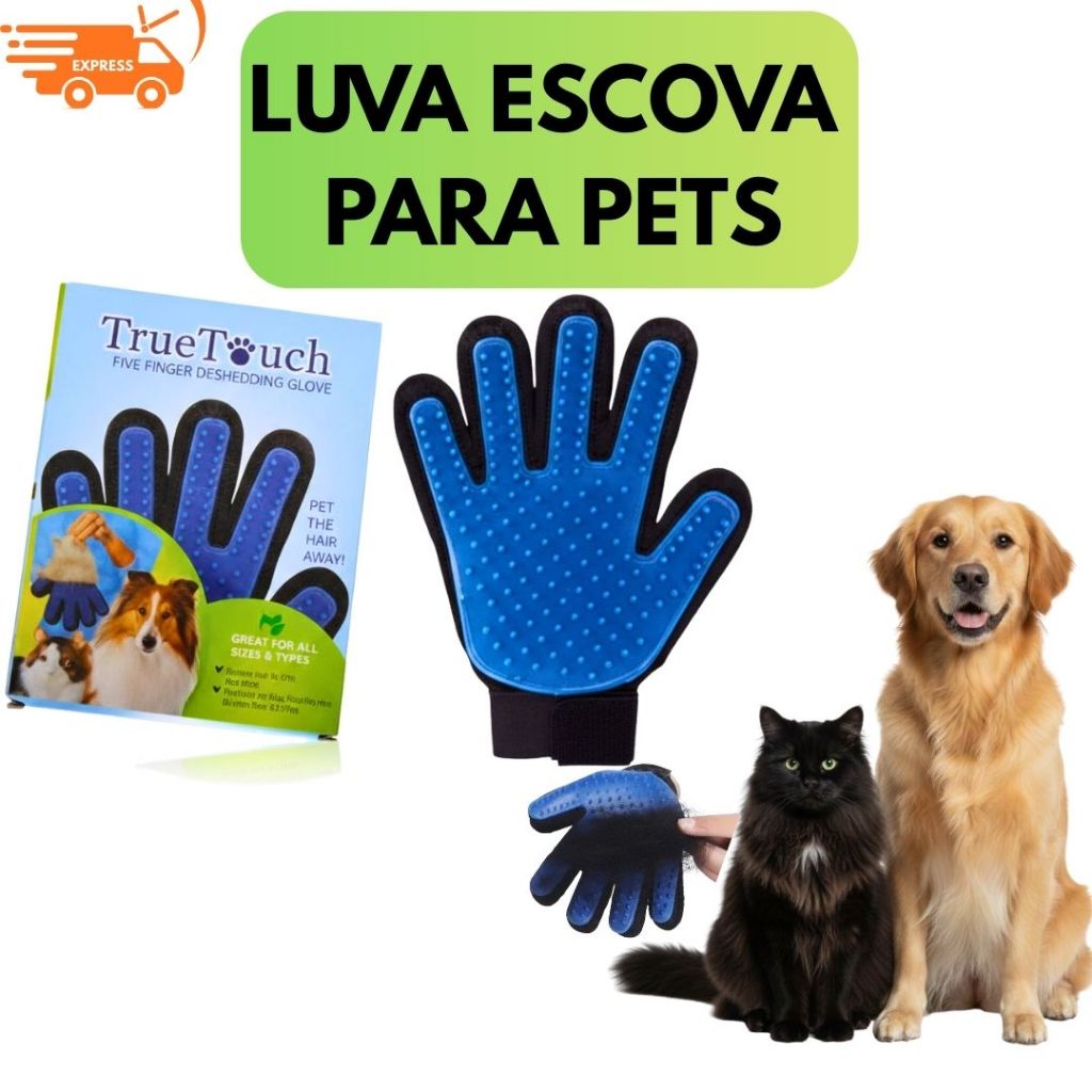 Luva Removedora de Pelos TRUE TOUCH para Pets – Luva Remove Pelos de Pets Cães Gatos em Casa Luva Escova pets Tira Pelo