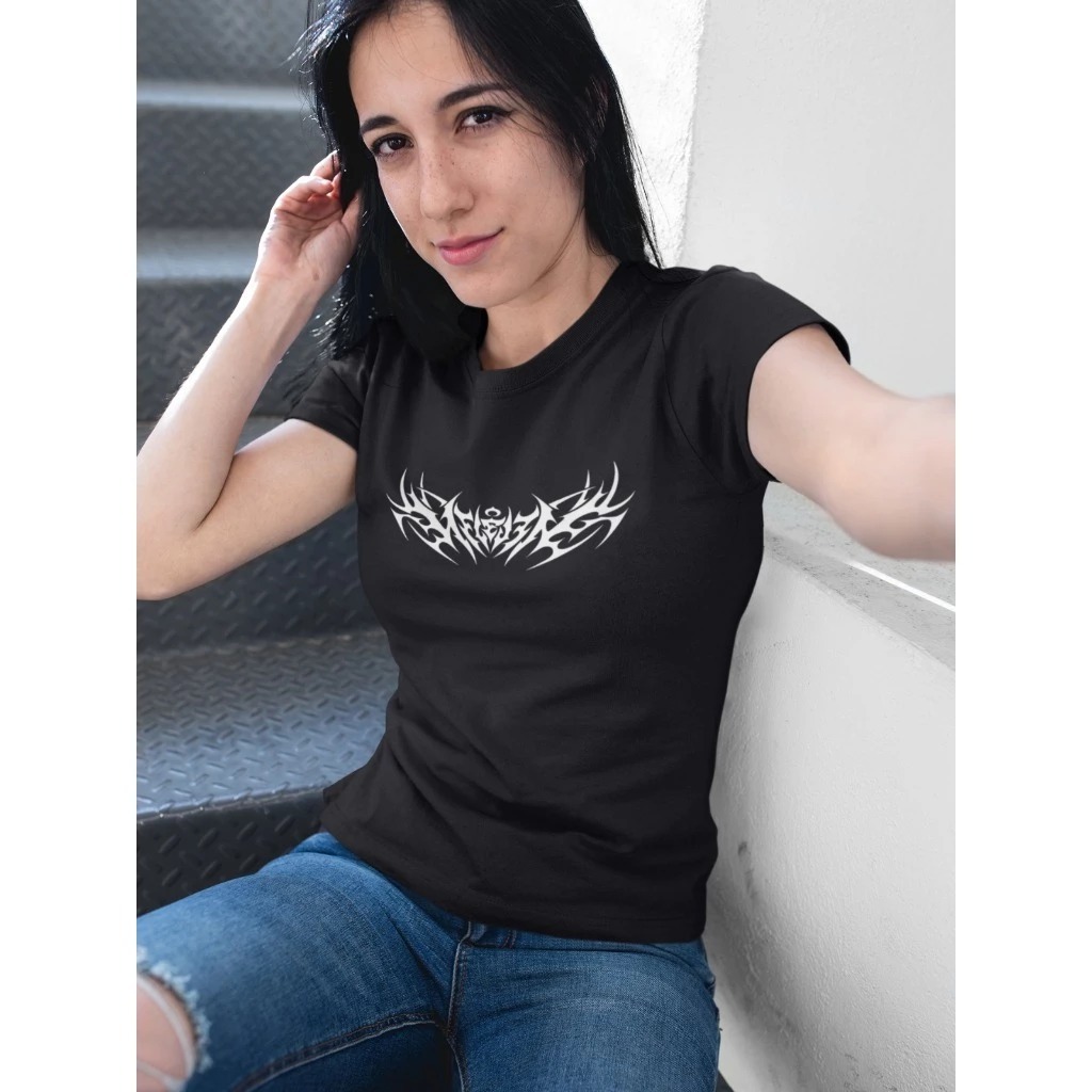 Baby Tee Y2K Feminina Estampa Tribal Conforto Elástico Versátil para Primavera/Verão/Outono, Lavável