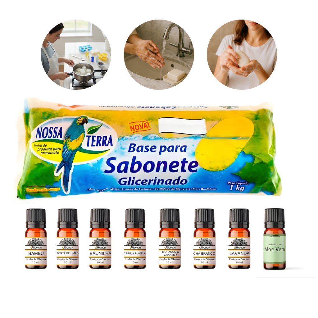 Kit Base Glicerinada + Essência + Extrato Glicólico Faça Seu Sabonete Kit Sabonetes Caseiros Únicos em Oferta na Shopee