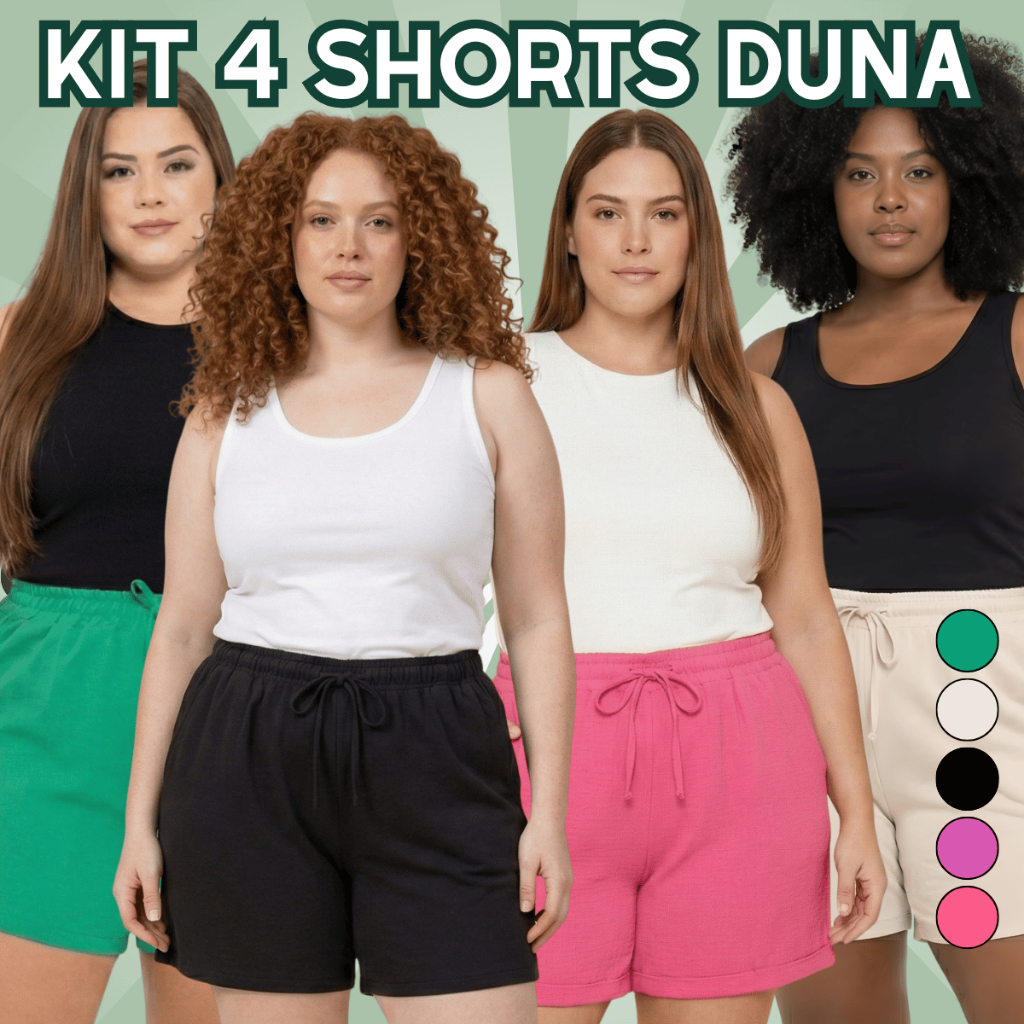4 Shorts Feminino Bermuda Feminina Plus Size Soltinho Leve Saída Praia  G1 G2 G3 G4 Cintura Al Verão