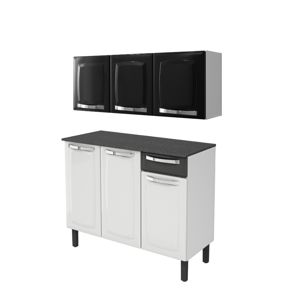 Cozinha Itatiaia Rose Completa – Armário Aéreo 105cm + Balcão 3 Portas 1 Gaveta