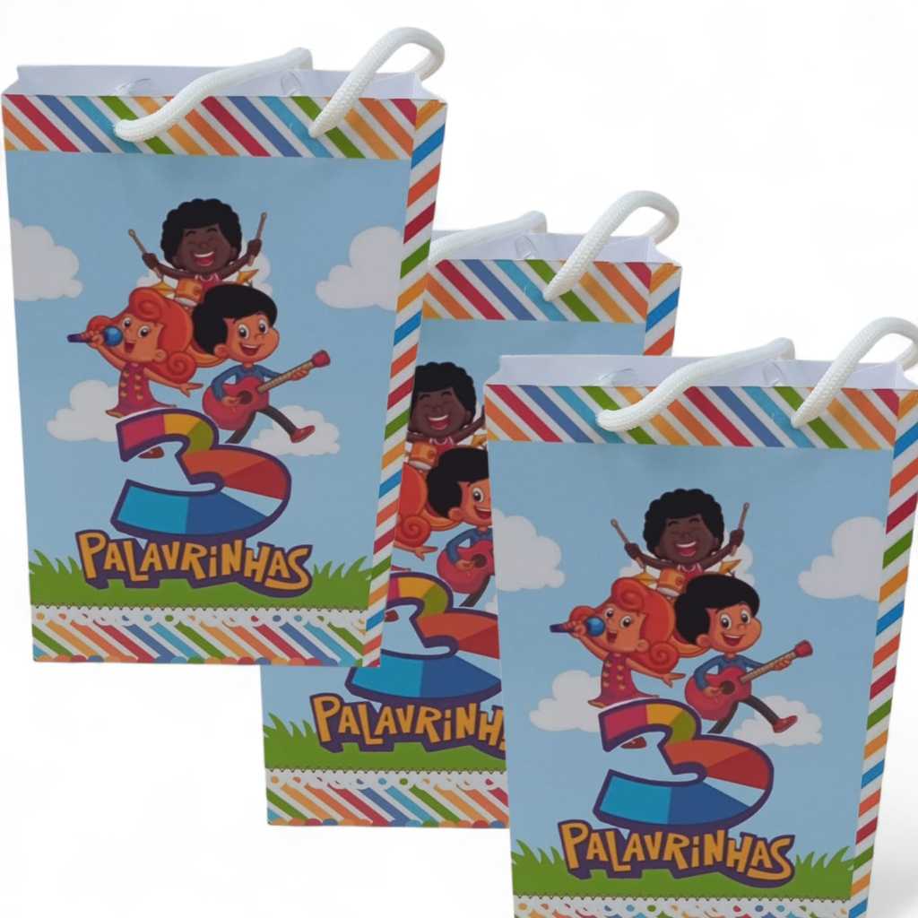 Sacolinha Surpresa Personalizada TRÊS PALAVRINHAS Lembrancinha Festa PEGUE E MONTE - Tamanho P -Envio Rápido