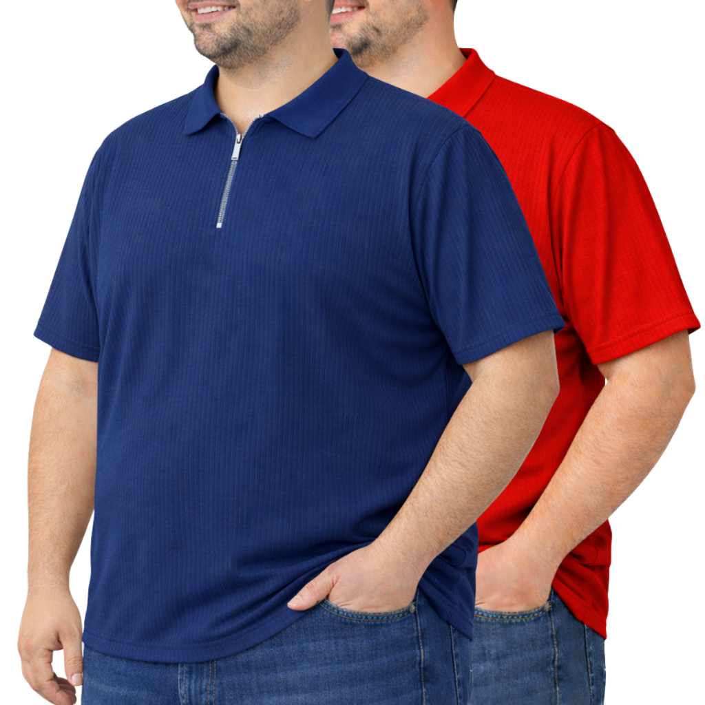 Kit 2 Camisetas camisa Polo Plus Size G1 G2 G3 Manga Curta Com Zíper Malha Canelada Masculina