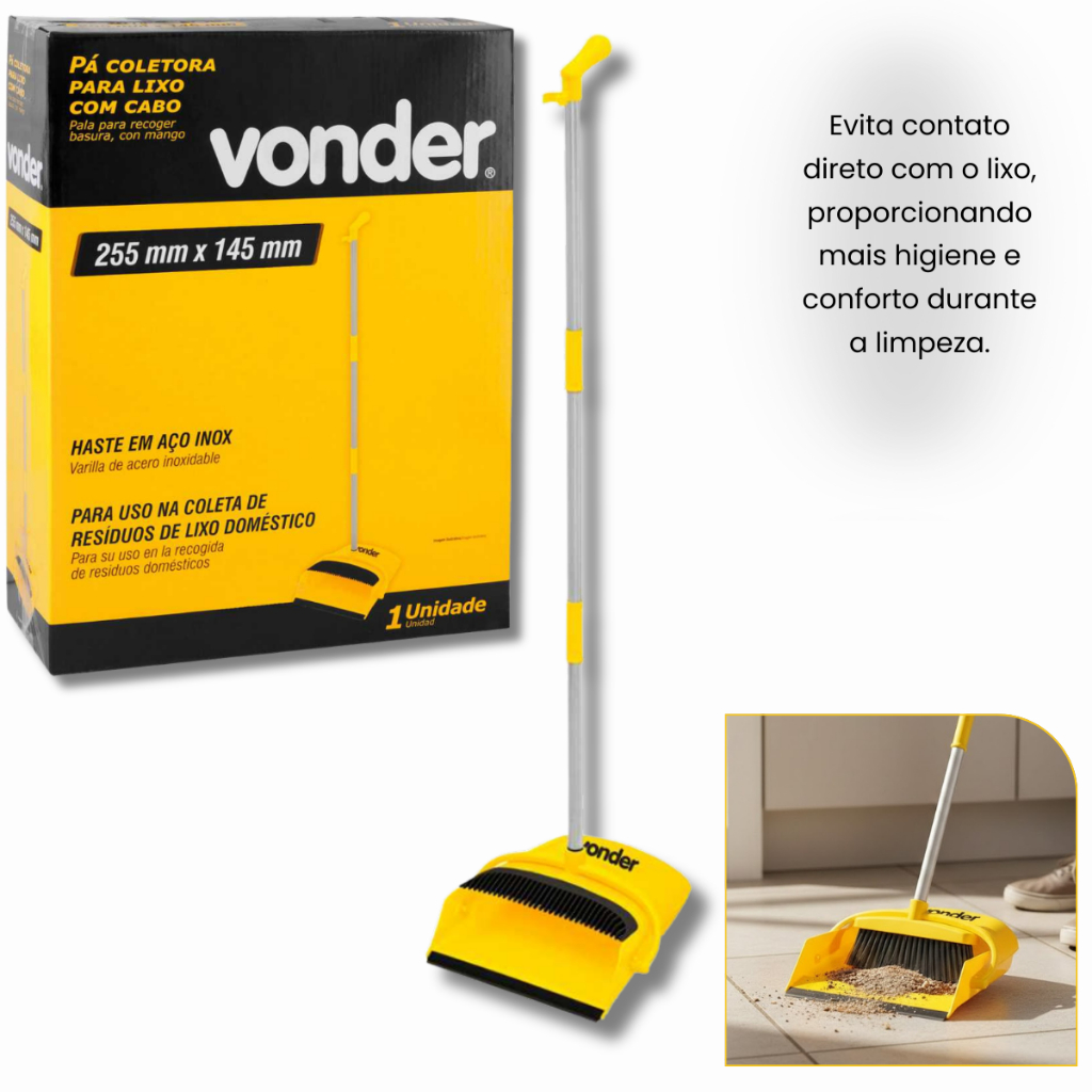 Pazinha de Lixo (Pá Coletora) Vonder com Cabo Longo 120 cm