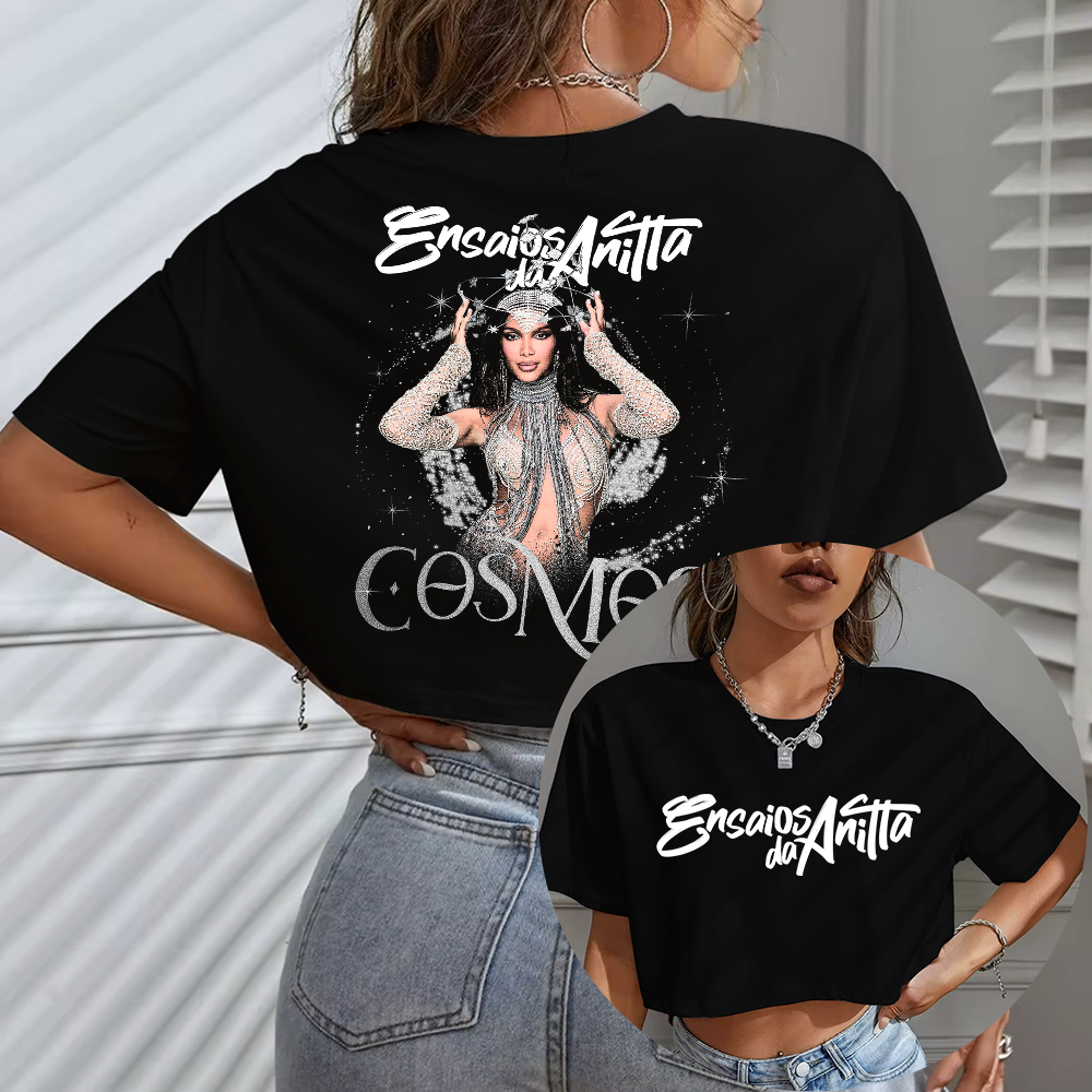 Blusa Cropped Oversized Ensaios da Anitta Cosmos Turnê Pré-Carnaval 2026 Bloco da Anitta Turnê Mundial Pop Trio Elétrico
