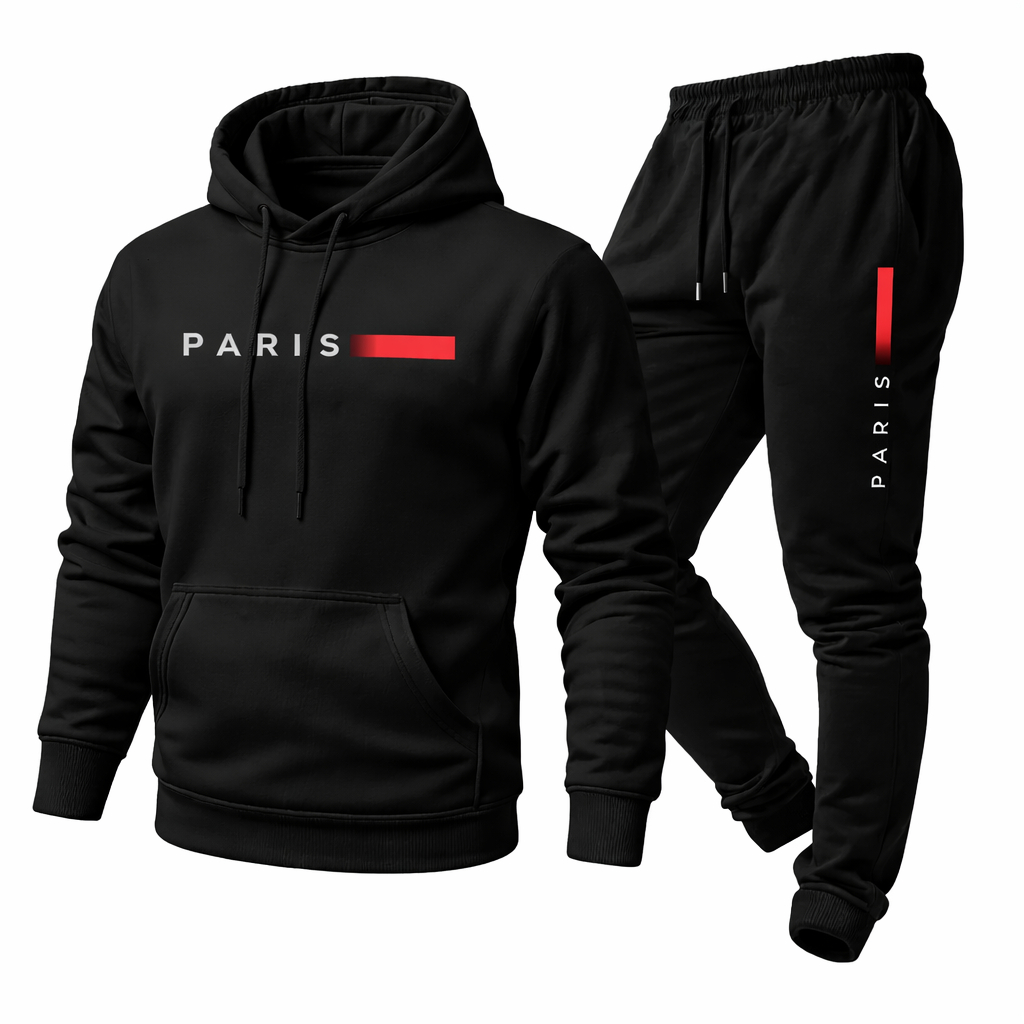 Conjunto Moletom Unissex Estampado Paris Calça e Blusa Com Capuz Bolso Canguru infantil