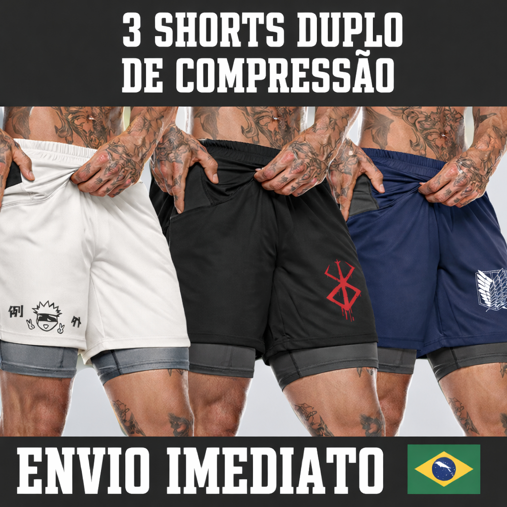 Kit 3 Shorts de Compressão (3 unidades) Duplo - DryFIT - Anime-Streetwear em Oferta na Shopee