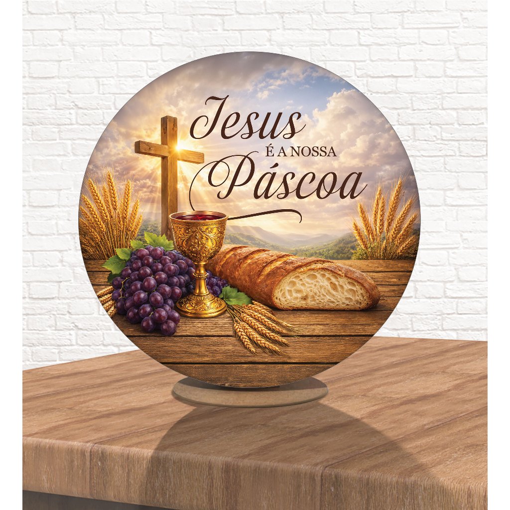 Painel Redondo Festa Tecido Sublimado 3D Páscoa 50x50