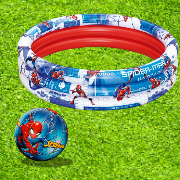 Kit Banheira Piscina Inflável 200 Litros e Bola Inflável Homem Aranha Spider Man