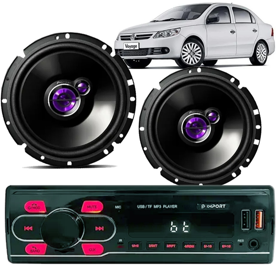kit 2 Alto Falantes Pioneer e Radio Mp3 Bluetooth USB Sd Card 4x25w 100w Kit mp3 Gol Voyage G5 G6 G7