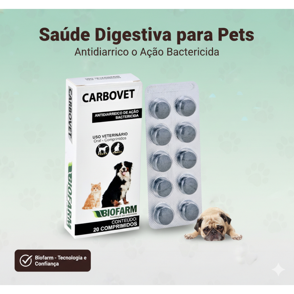 Remedio para diarreia - Carbovet c/ 10 comprimidos - Biofarm