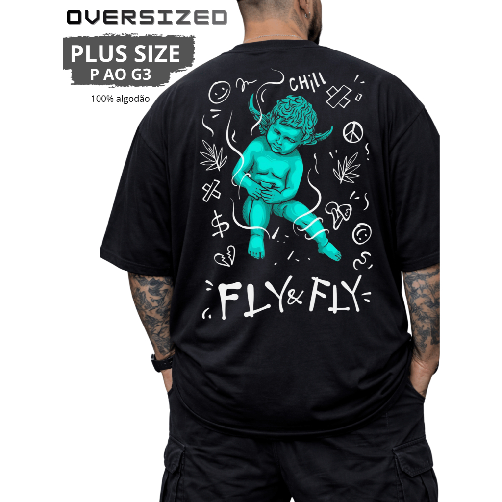 Camisetão Plus Size Oversized Streetwear 100% Algodão Largo Unissex Fly & Fly