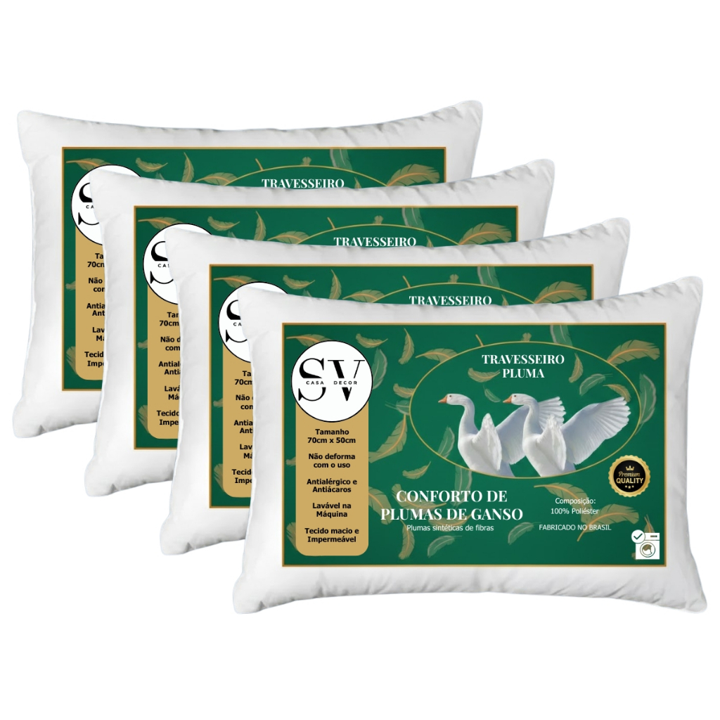 Kit Travesseiro Pluma de Ganso 70x50 Antialérgico Impermeável Premium Confort Antiacaro Luxo Suave Pena Macio Alto Firme em Oferta na Shopee