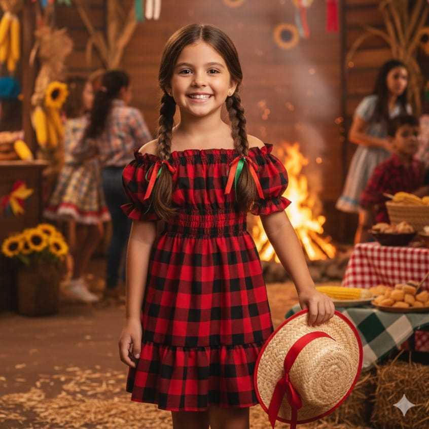 Vestido Xadrez Infantil Tecido Não Amassa  - Confortável, Moderno, Estiloso