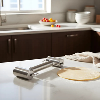 Rolo Duplo Para Massas Em Aço Inoxidável Dois Tamanhos Prateado Resistente Cozinha Pizza Pastel em Oferta na Shopee