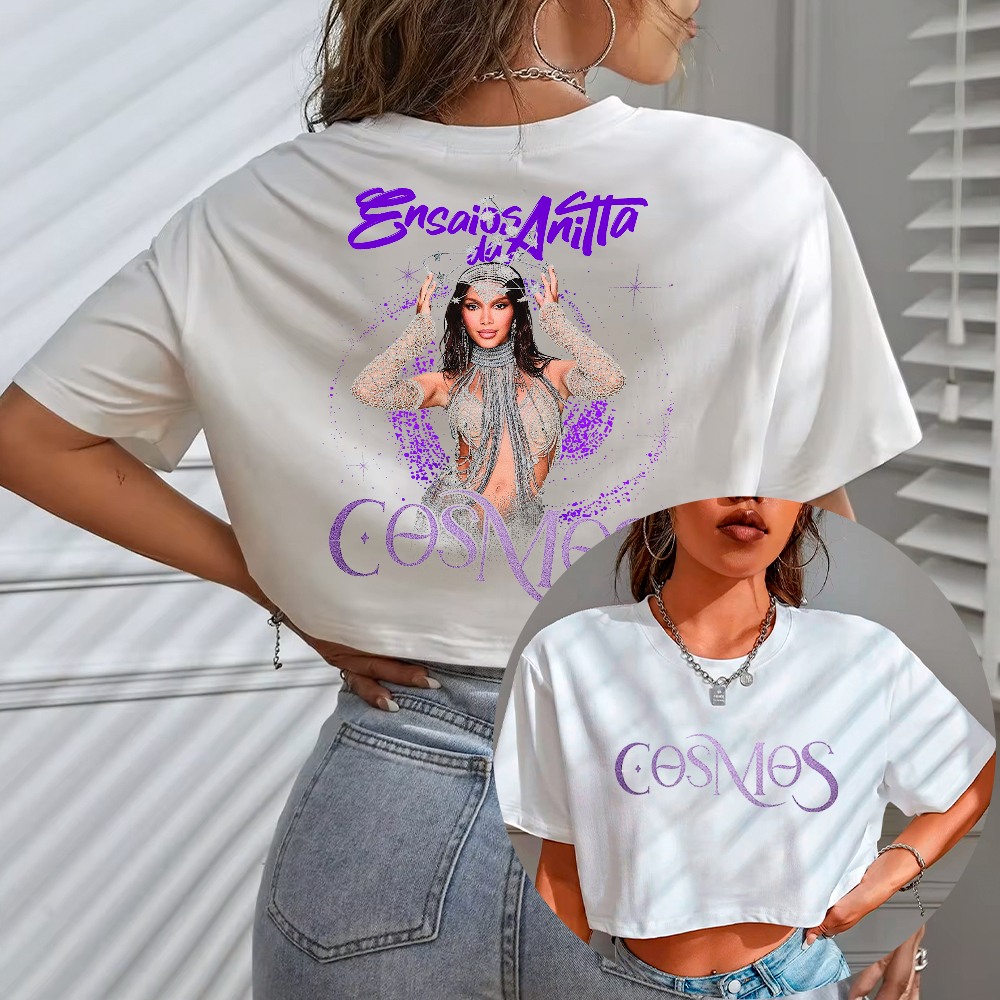 Blusa Cropped Oversized Ensaios da Anitta Cosmos Turnê Carnaval 2026 Trio Elétrico World Tour Bloco da Anitta Pop