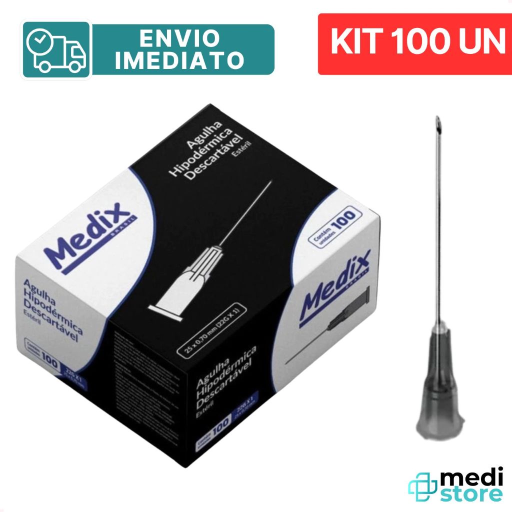 Agulha Hipodérmica 25x0,7mm 22g Estéril Preta Cx 100un - Envio Imediato