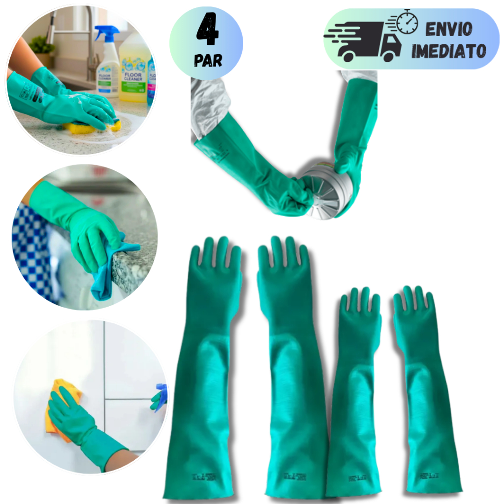 KIT 2 A 4 LUVAS CANO LONGO MULTIUSO NITRILICA IMPERMEAVEL  PARA LIMPEZA LOUÇA SERVIÇO GERAL INDUSTRIA QUIMICA