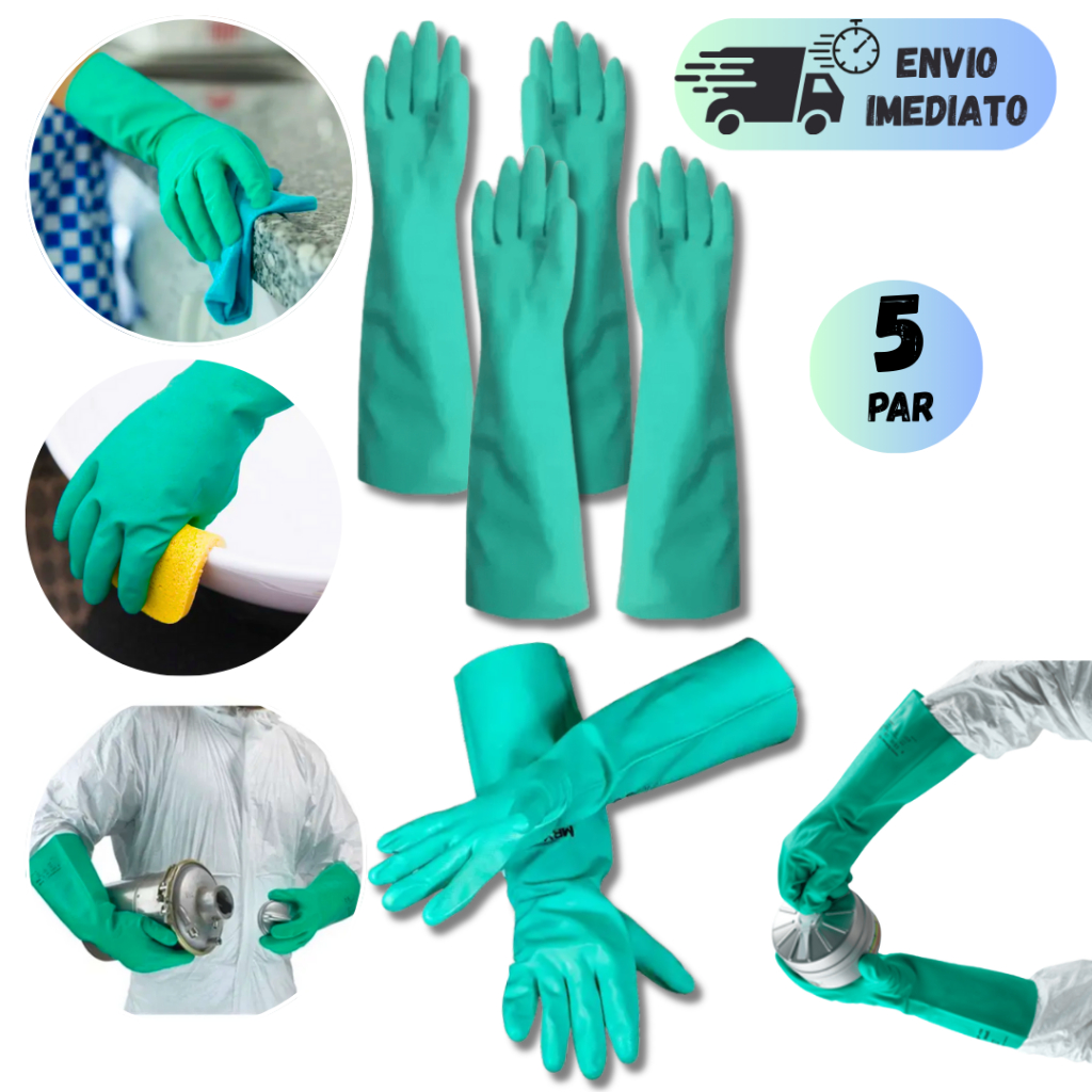KIT 2 A 5 LUVAS NITRILICA MULTIUSO IMPERMEAVEL DE PROTEÇÃO CANO LONGO PARA LIMPEZA LOUÇA SERVIÇO GERAL INDUSTRIA QUIMICA