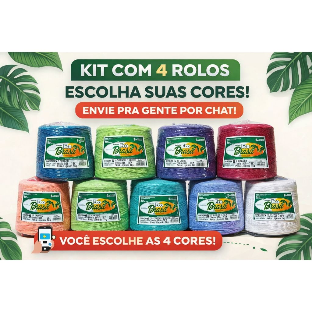 Kit com 4 e 10 Rolos de Barbante EcoBrasil Soberano 1kg – 6 Fios