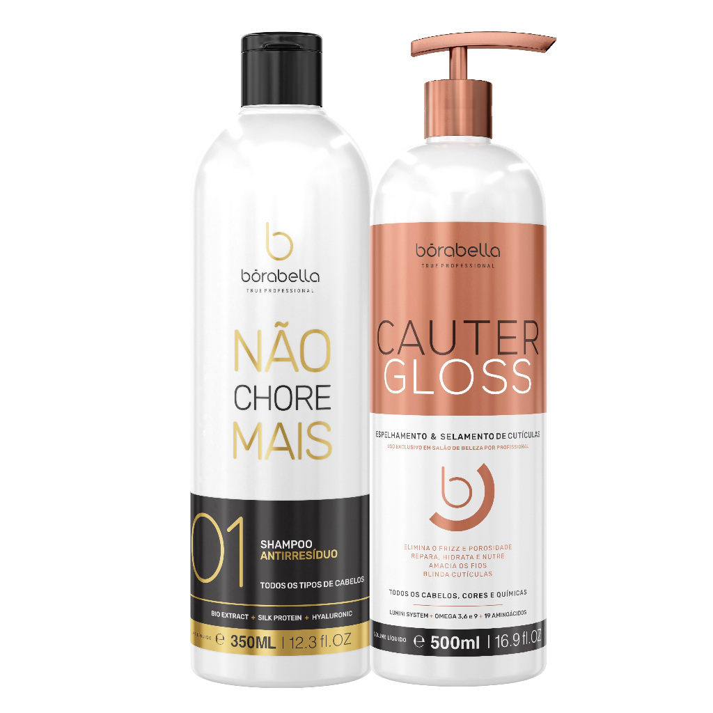 Kit Borabella Shampoo Anti Residuos 350ML + Cauter Gloss Brilho Cauterização Capilar 500ML
