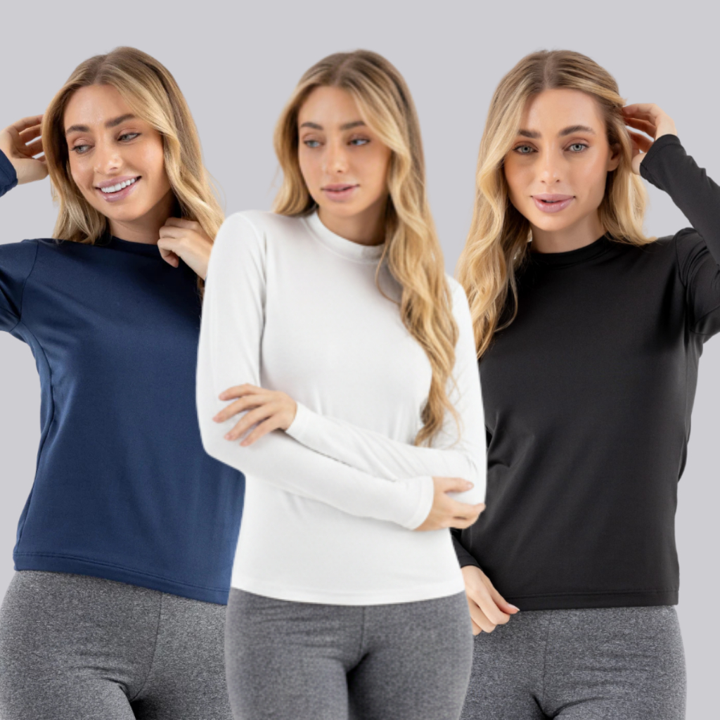 Kit 3 Blusa Segunda Pele Feminina Básica Peluciada  Camiseta Térmica Inverno Frio Suplex Lisa em Oferta na Shopee