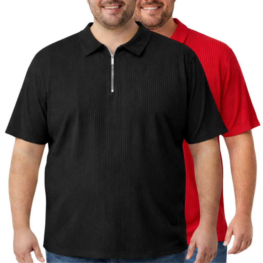 Kit 2 Camisetas Polo Manga Curta Com Zíper Malha Canelada Masculina Camisas Plus Size G1 G2 G3