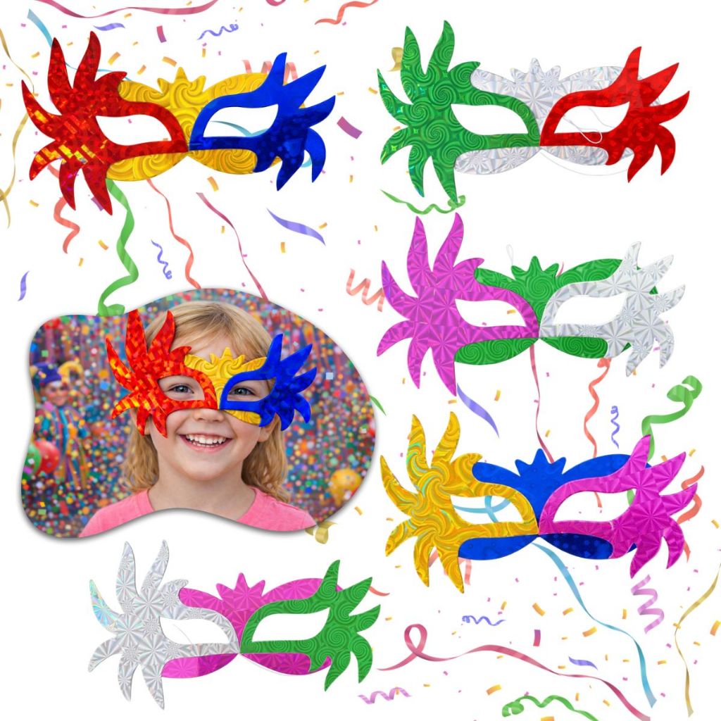 Kit 50 Máscaras Holográficas Carnaval Colorido Festa Divertido Lembrancinha Festa TOP em Oferta na Shopee