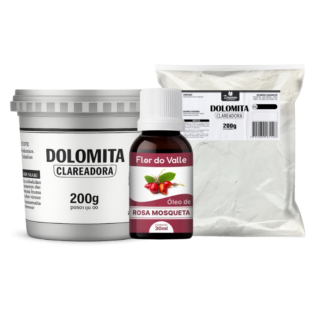 Dolomita Clareadora 200g POTE Dolomita Clareadora 200g SACO e Óleo de Rosa Mosqueta Rubiginosa 30ml em Oferta na Shopee