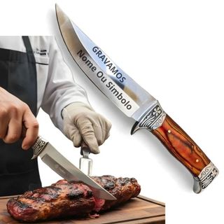 Faca Churrasco Caça Pesca Full Tang Modelo Luxo C/ Bainha Muito Afiada Personalizada