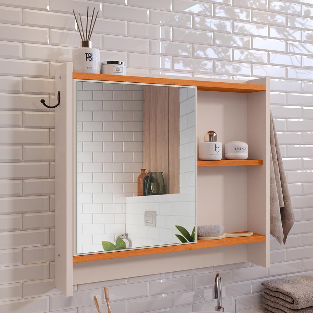 Espelheira Armário De Banheiro Genova Prateleira Com Porta Armárinho Lavabo Closet - Varias Cores