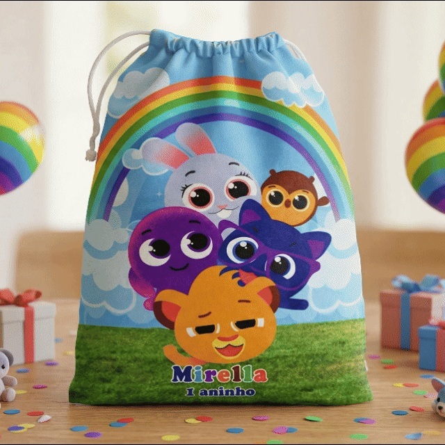 10 sacolinhas personalizada tecido BOLOFOFO  para lembrancinhas de festa de aniversario 30cmx20cm
