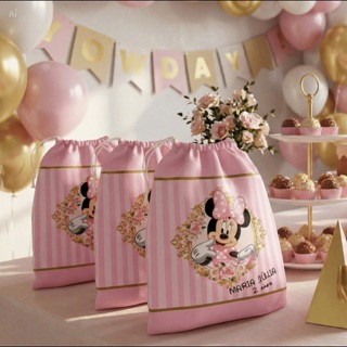10 sacolinhas personalizada tecido MINIE ROSA para lembrancinhas de aniversario 30cmx20cm em Oferta na Shopee